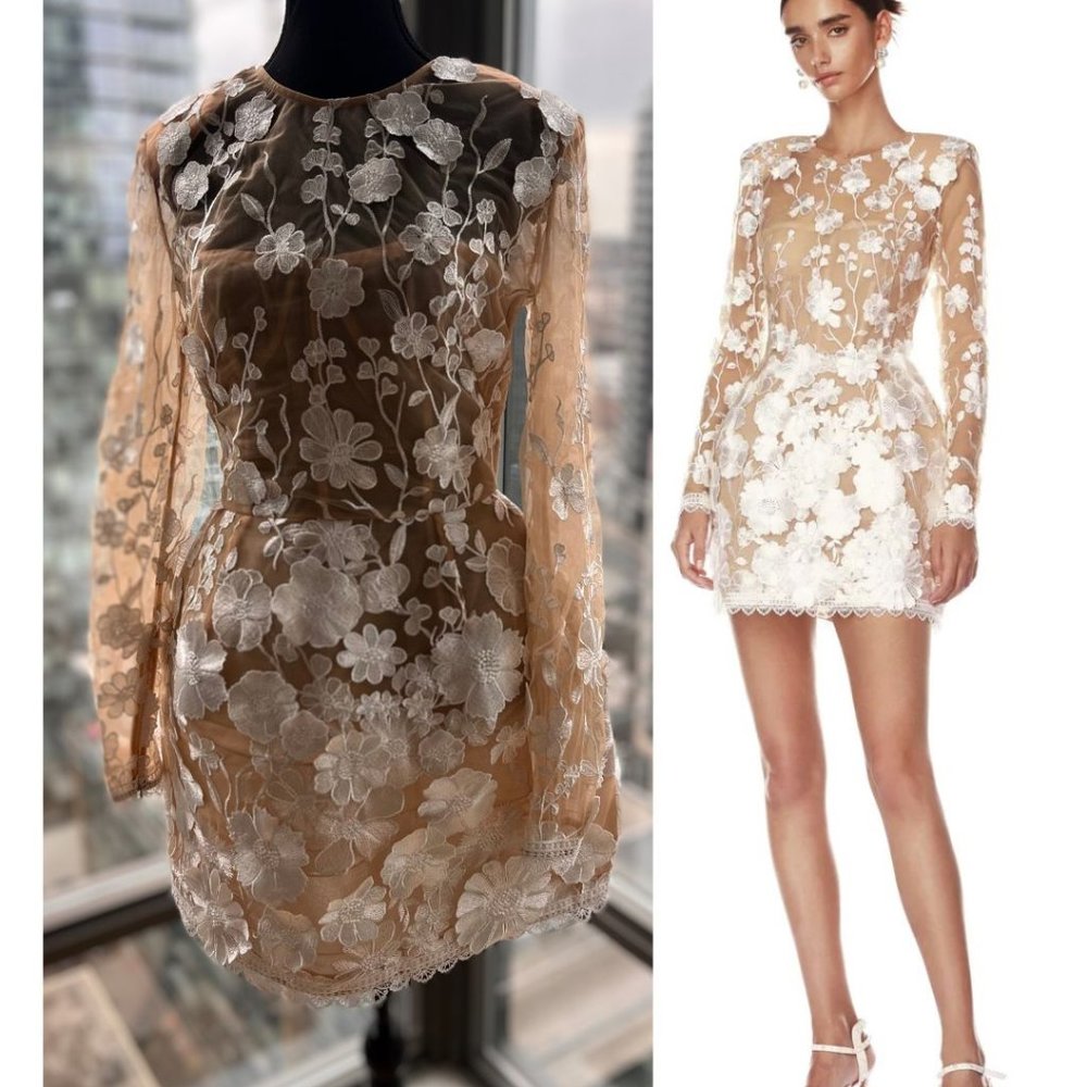 BRONX & BANCO BRIDAL Maraya Blanc Floral Long Sleeve Mini Dress Size L